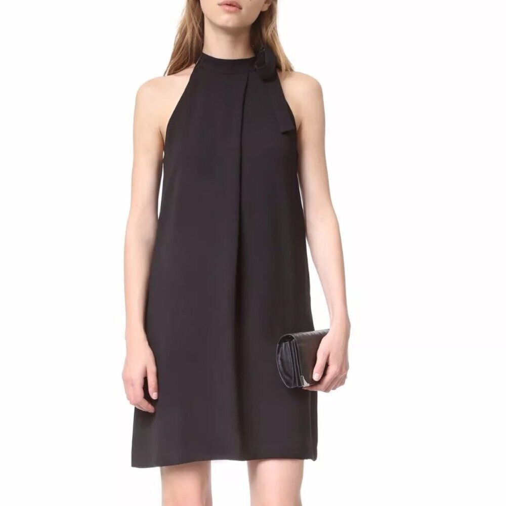 Theory Espere Tie Neck Sleeveless Admiral Crepe Dress Black - Size 6